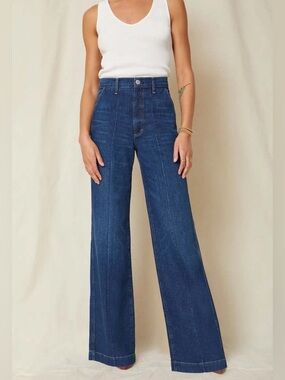 AMO CJ Wide Leg Denim Jeans Resist Dark Blue High Rise Flare Pants Size 27 4